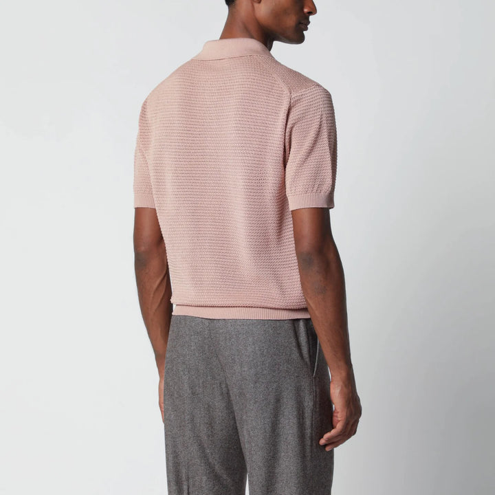 Tagliatore - Pink openwork cotton polo shirt
