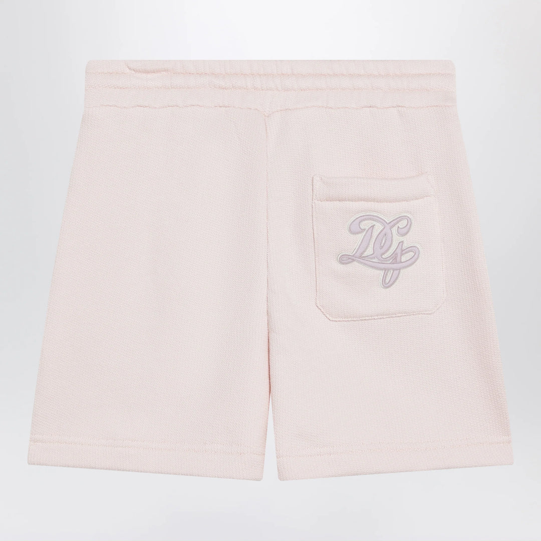 Dolce&amp;Gabbana - Pink cotton drawstring shorts with embroidered logo