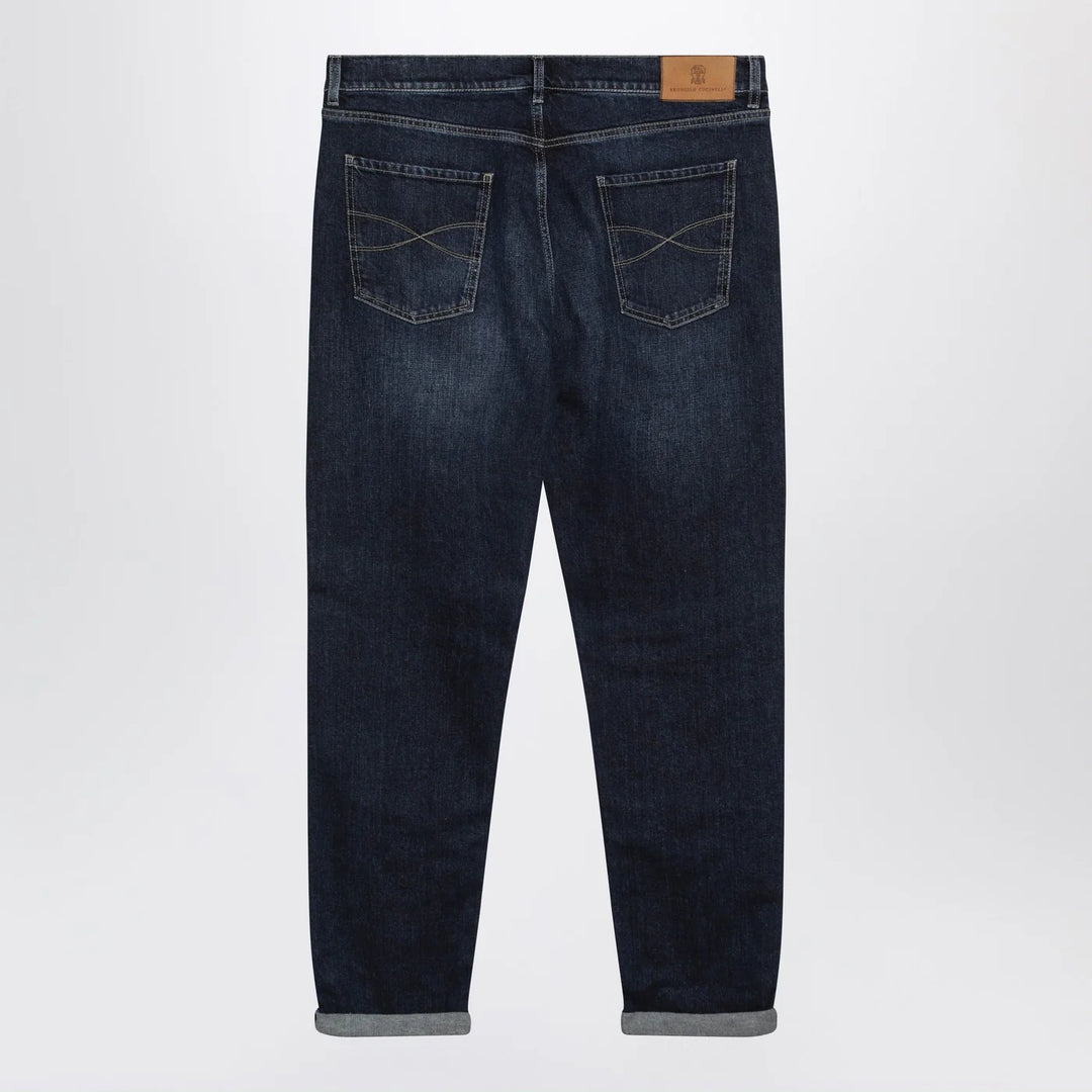 Brunello Cucinelli - Blue washed jeans with turn-up hem