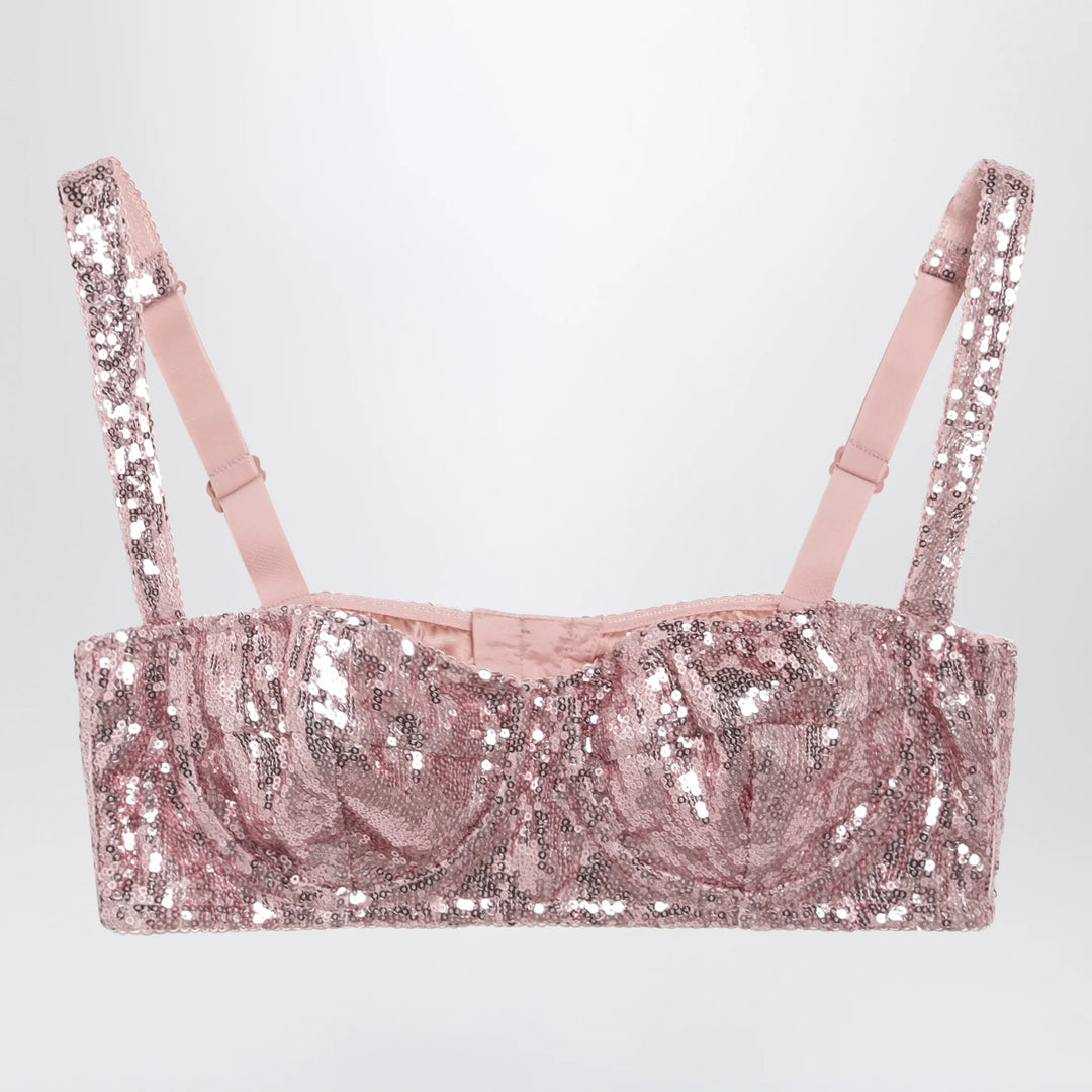 Dolce&amp;Gabbana - Pink balconette bra in micro-sequins