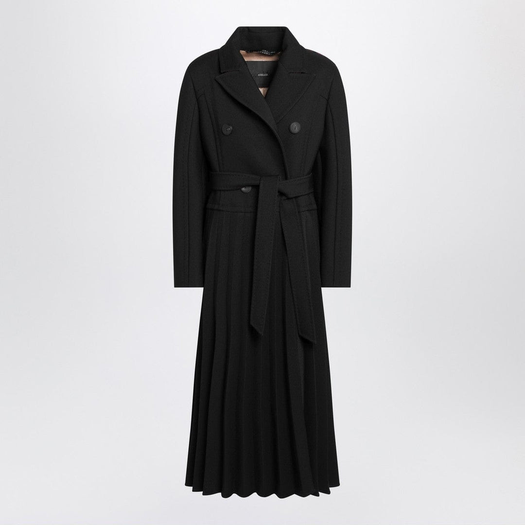 Coats Max Mara Atelier Black pleated redingote coat in technical fabric Brand