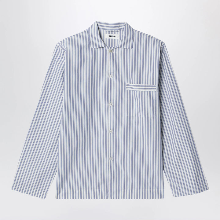 Tekla - White/light blue striped pajama shirt