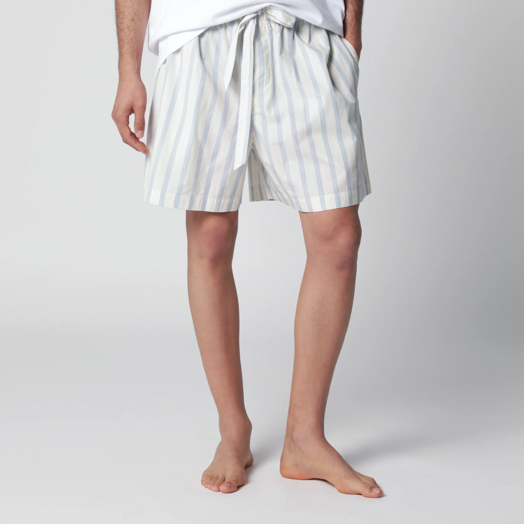 Tekla - White shorts with light blue stripes