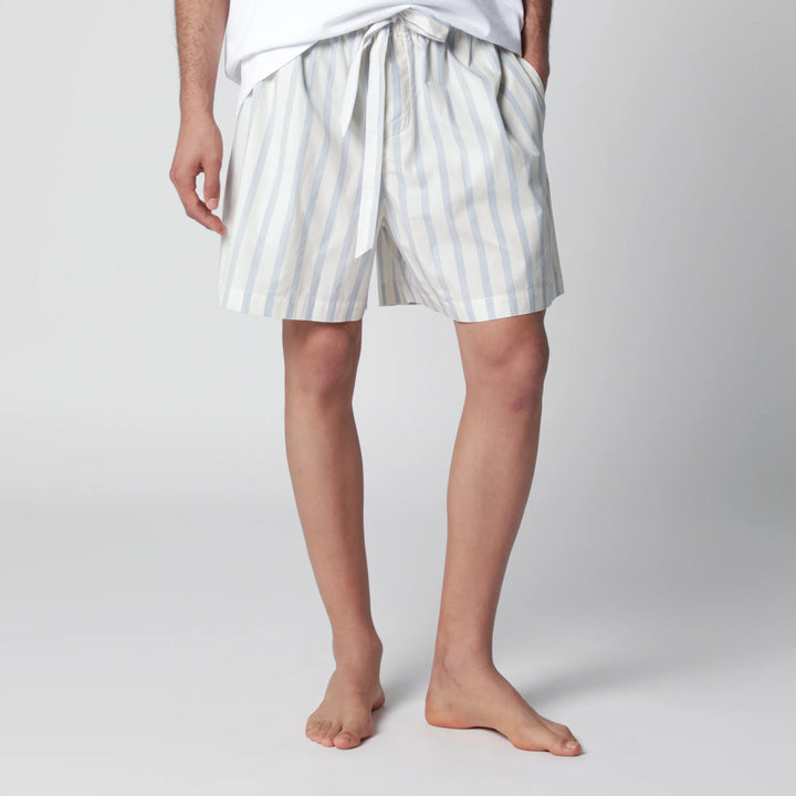Tekla - White shorts with light blue stripes