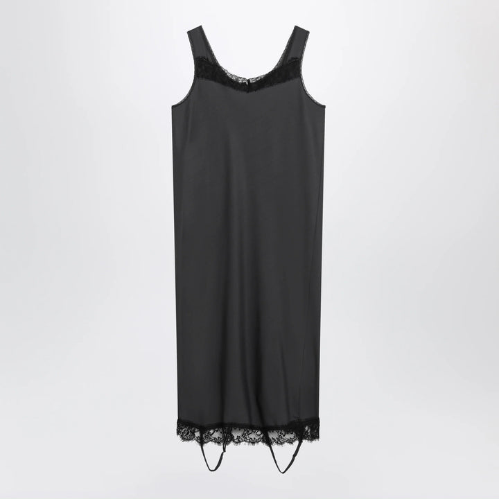 MM6 Maison Margiela - Grey midi slip dress with lace trims