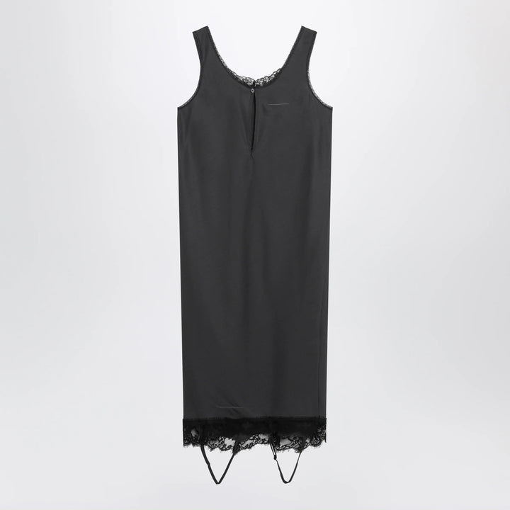 MM6 Maison Margiela - Grey midi slip dress with lace trims