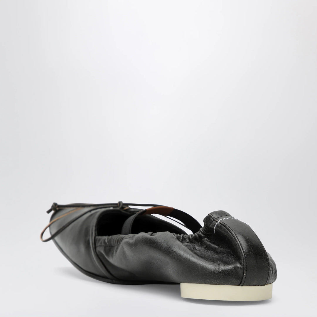 MM6 Maison Margiela - Square-toe ballerinas in brown calfskin leather
