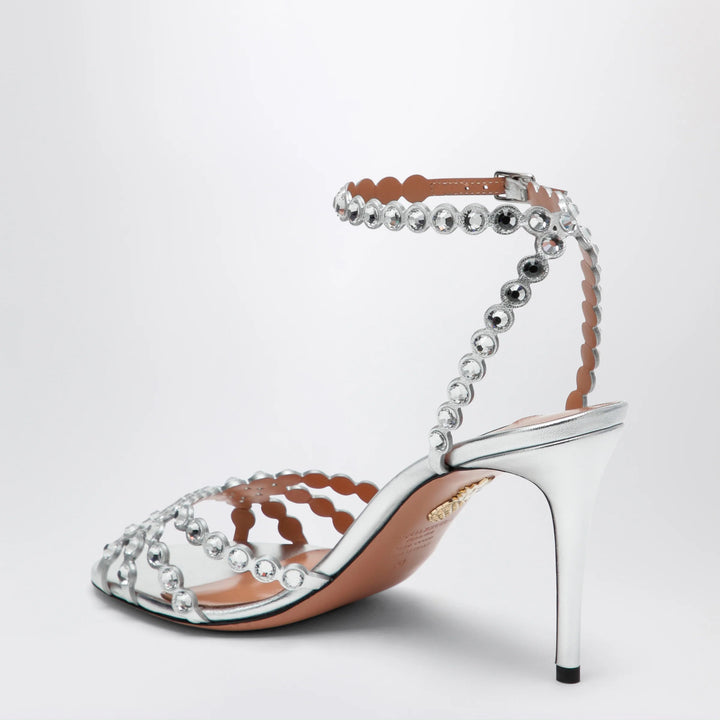 Aquazzura - Tequila silver sandals in metallic leather with crystals Brand Apparel &amp; Accessories > Shoes