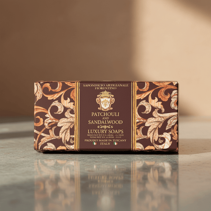 Saponificio Artigianale Fiorentino Patchouli &amp; Sandalwood Gift Box 3x125g Brand 125g Set of 3 Bar Soaps