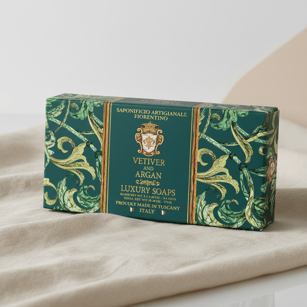 Saponificio Artigianale Fiorentino Vetiver &amp; Argan Luxury Gift Box Soap 3x125g Brand 125g Set of 3 Bar Soaps
