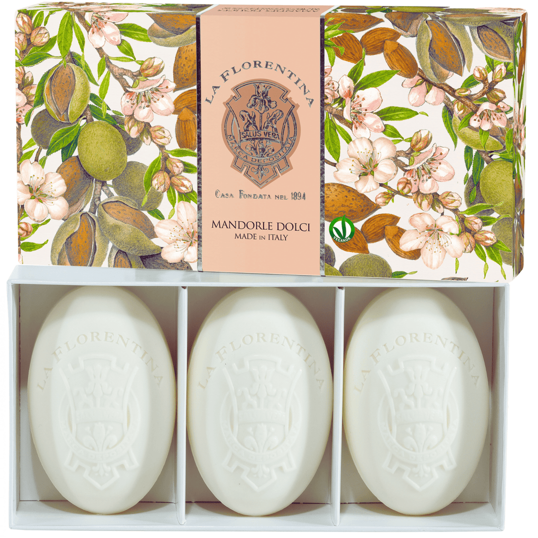 La Florentina 150g 3 Bar Soaps Gift Boxed La Florentina Sweet Almond 3 Oval Soaps 150g Brand