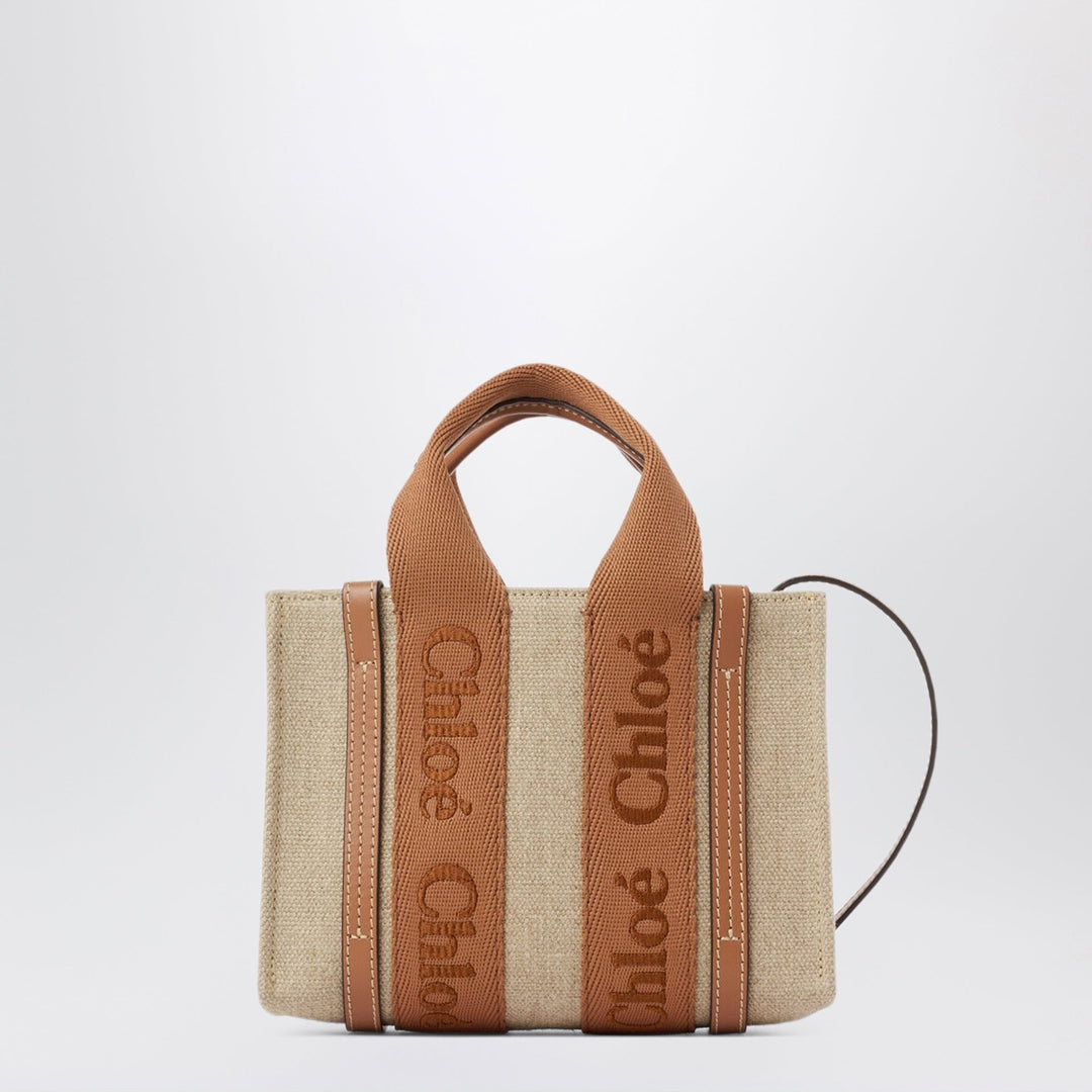 Apparel &amp; Accessories TU Chloé - Small Woody tote bag in linen Dusty Tan Brand