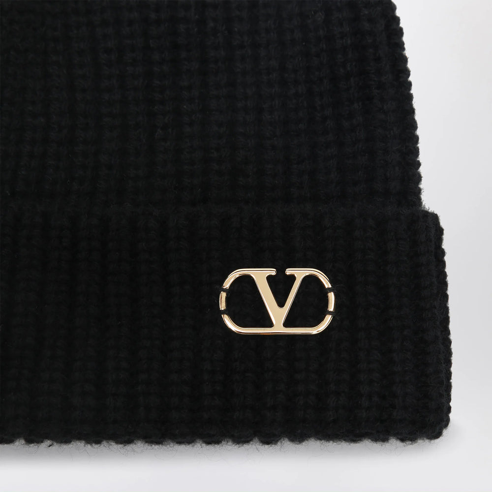Valentino Garavani - Black Vlogo Signature cashmere beanie Brand Apparel & Accessories > Clothing Accessories > Hats U