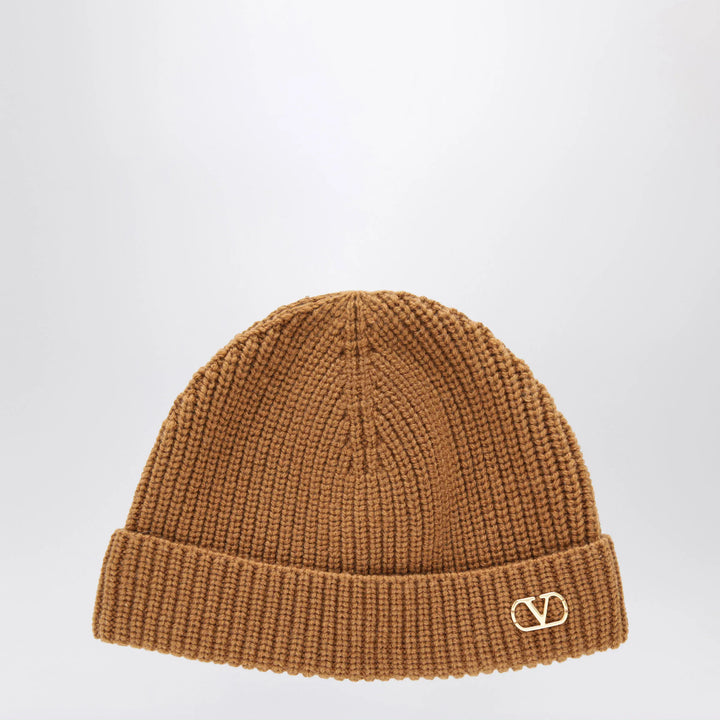 Valentino Garavani - Camel Vlogo Signature cashmere beanie Brand Apparel &amp; Accessories > Clothing Accessories > Hats U
