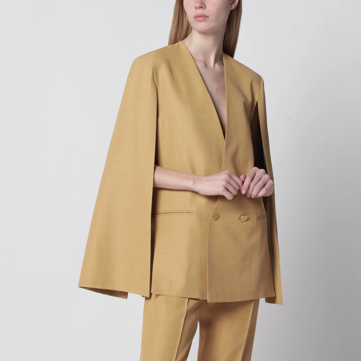Alberta Ferretti - Beige ochre double-breasted silk jacket Brand Apparel &amp; Accessories > Clothing > Outerwear > Coats &amp; Jackets