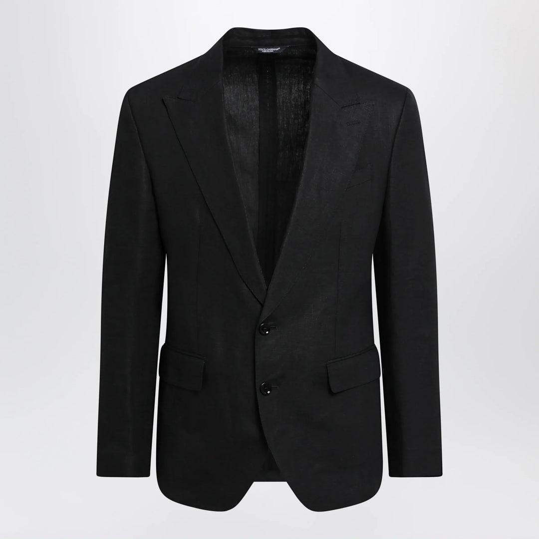 Dolce&amp;Gabbana - Single-breasted jacket in black linen canvas Brand Apparel &amp; Accessories > Clothing > Outerwear > Coats &amp; Jackets 48 IT