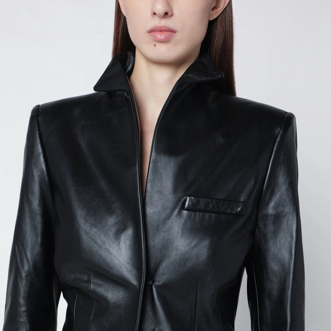 Francesco Murano - Black single-breasted leather blazer Brand Apparel &amp; Accessories > Clothing > Outerwear > Coats &amp; Jackets 42  IT