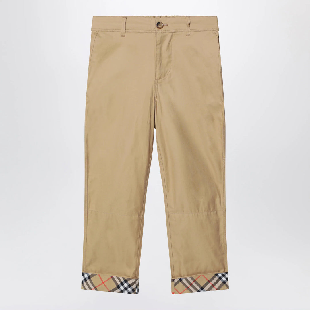 Burberry - Beige cuffed trousers with Check motif Brand Apparel &amp; Accessories > Clothing > Pants 8Y