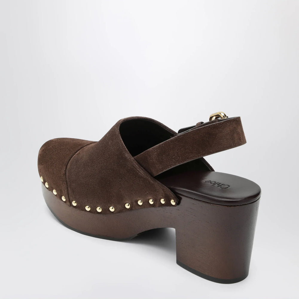 Chloé - Jeannette wedge clogs in suede calfskin, chocolate brown Brand Apparel & Accessories > Clothing > Pants