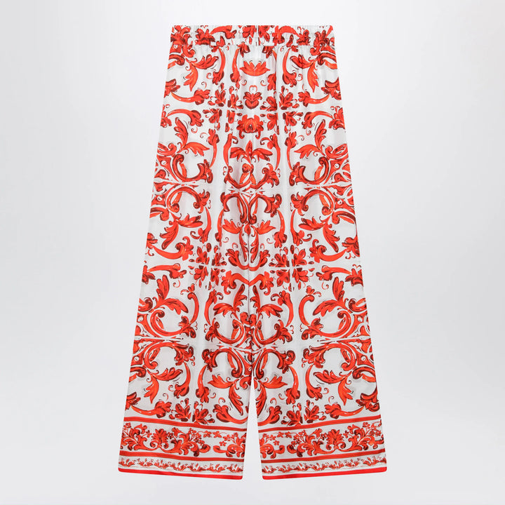 Dolce&amp;Gabbana - Wide-leg maiolica-print silk pants in orange Brand Apparel &amp; Accessories > Clothing > Pants