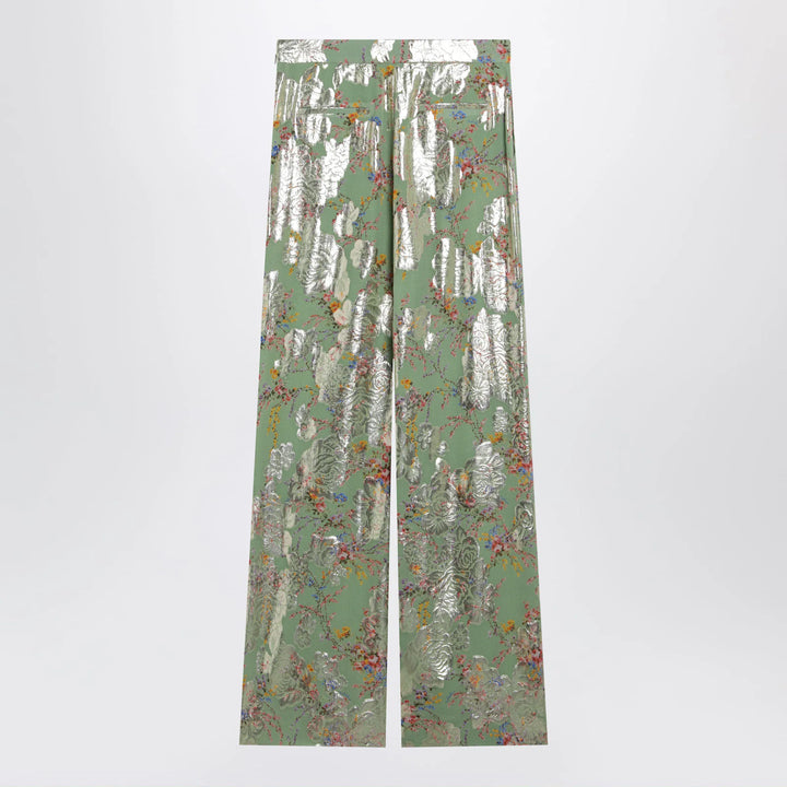 Valentino - Silk trousers with all-over print in green Brand Apparel &amp; Accessories > Clothing > Pants 42  IT
