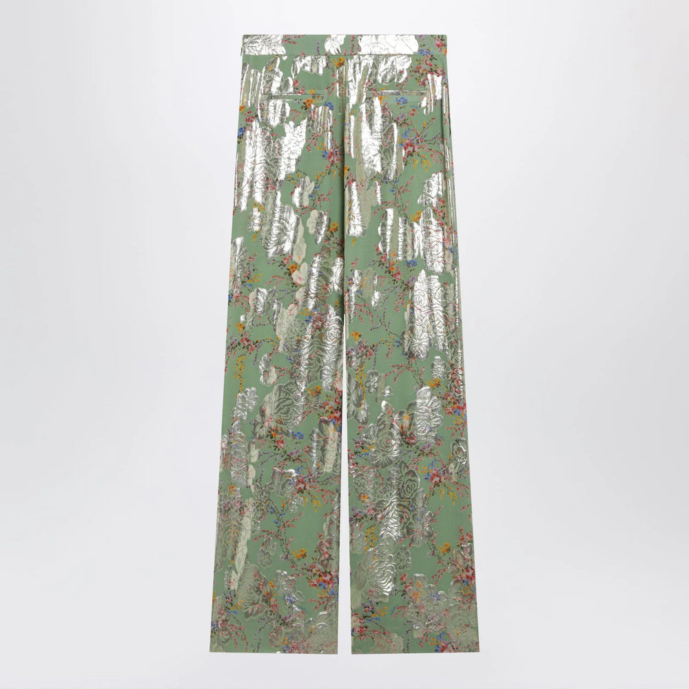 Valentino - Silk trousers with all-over print in green Brand Apparel & Accessories > Clothing > Pants 44  IT