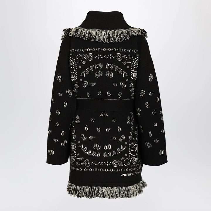 Alanui - Black Bandana jacquard cardigan Brand Apparel &amp; Accessories > Clothing > Shirts &amp; Tops