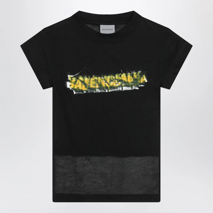 Balenciaga - Messy Spray T-shirt with cut-out back in cotton black Brand Apparel &amp; Accessories > Clothing > Shirts &amp; Tops XS