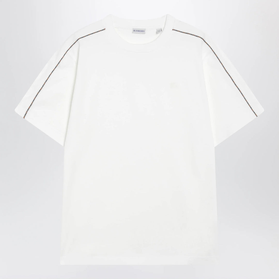 Burberry - Cotton T-shirt with Check trim in Chalk Brand Apparel &amp; Accessories > Clothing > Shirts &amp; Tops