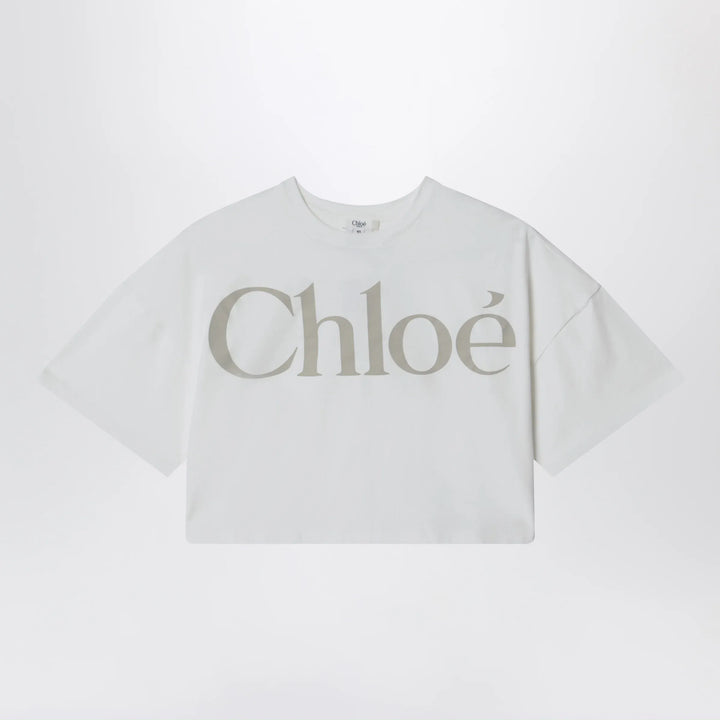 Chloé - White cropped T-shirt with logo print Brand Apparel &amp; Accessories > Clothing > Shirts &amp; Tops 8