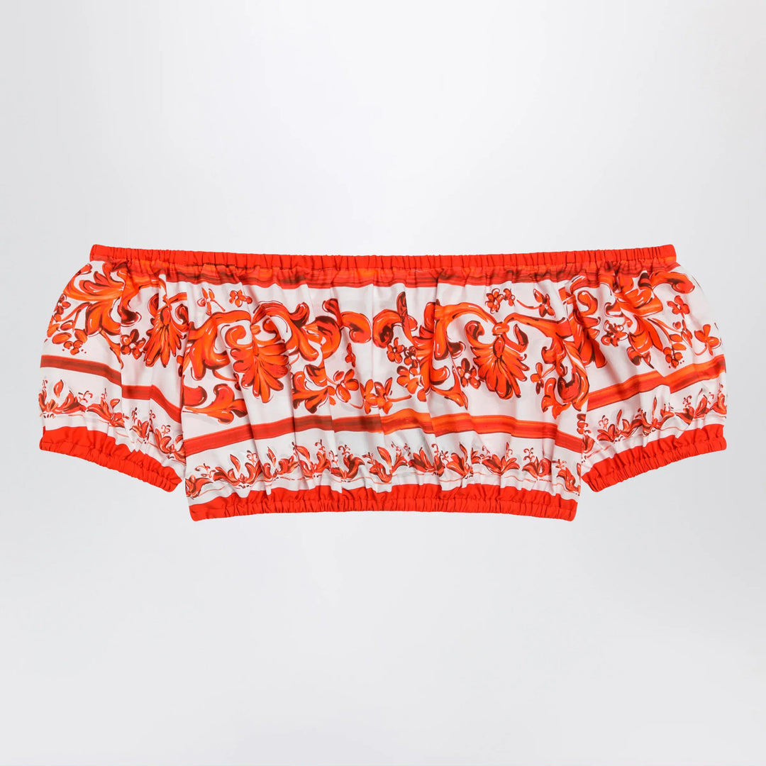 Dolce&amp;Gabbana - Maiolica-print cotton poplin top in orange Brand Apparel &amp; Accessories > Clothing > Shirts &amp; Tops