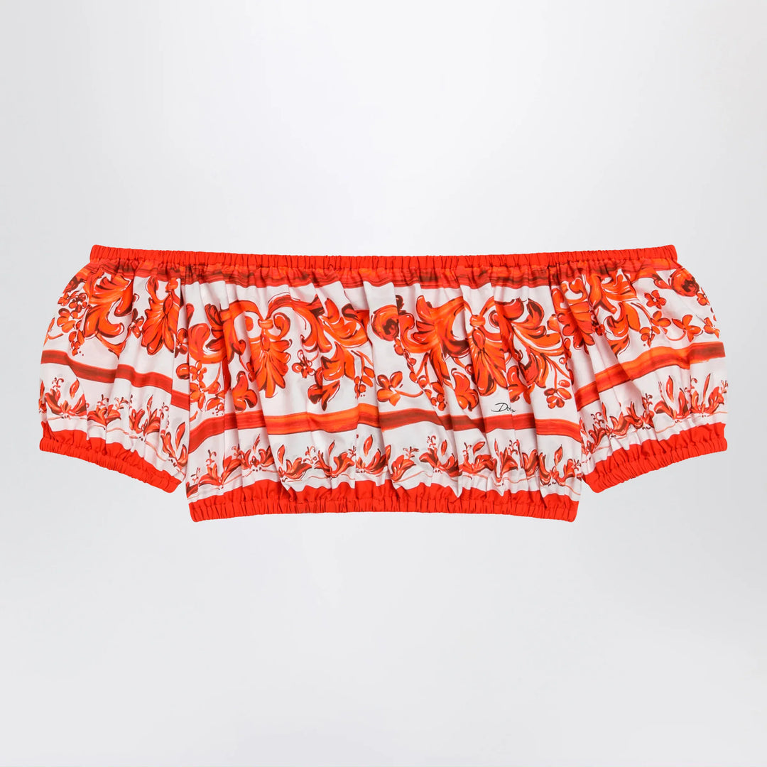 Dolce&amp;Gabbana - Maiolica-print cotton poplin top in orange Brand Apparel &amp; Accessories > Clothing > Shirts &amp; Tops 40  IT