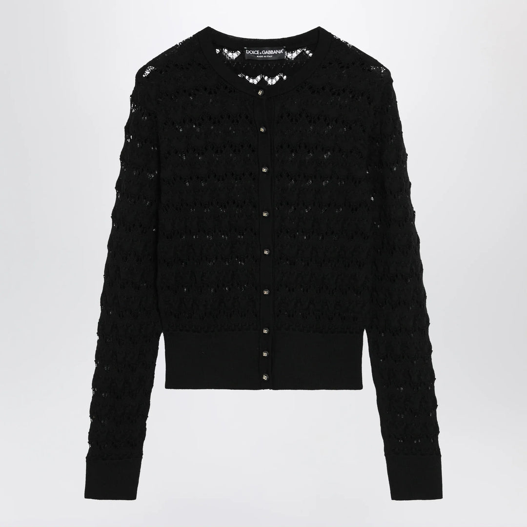 Dolce&amp;Gabbana - Openwork knit cardigan in virgin wool, black Brand Apparel &amp; Accessories > Clothing > Shirts &amp; Tops 40  IT