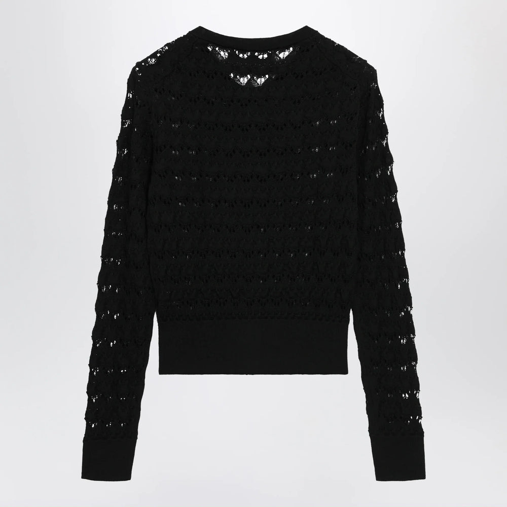 Dolce&Gabbana - Openwork knit cardigan in virgin wool, black Brand Apparel & Accessories > Clothing > Shirts & Tops 40  IT