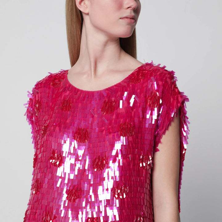 Dries Van Noten - Fuchsia silk top with sequins Brand Apparel &amp; Accessories > Clothing > Shirts &amp; Tops 36  FR