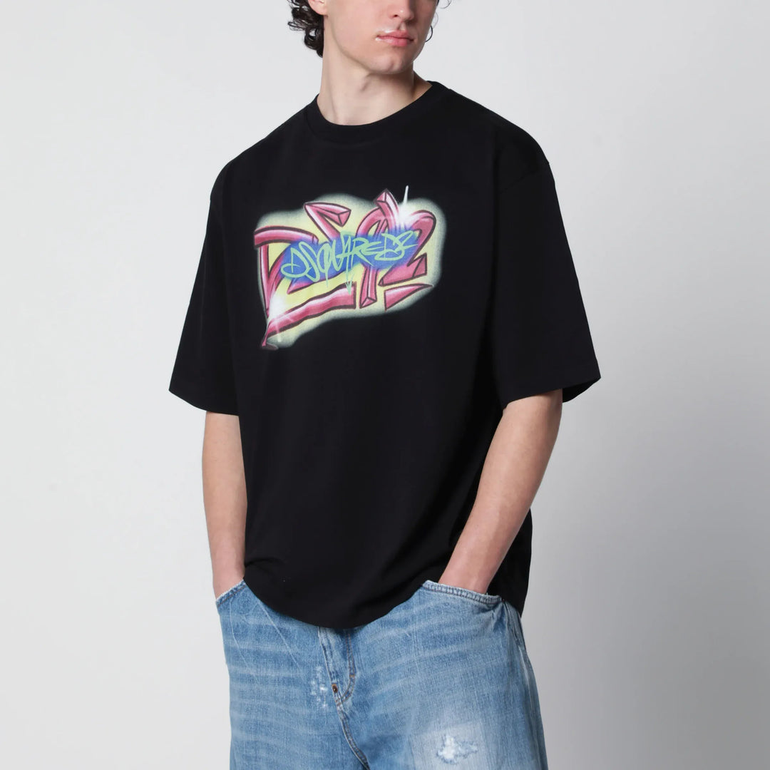 Dsquared2 - Rebel Tags loose-fit cotton T-shirt in black Brand Apparel &amp; Accessories > Clothing > Shirts &amp; Tops S