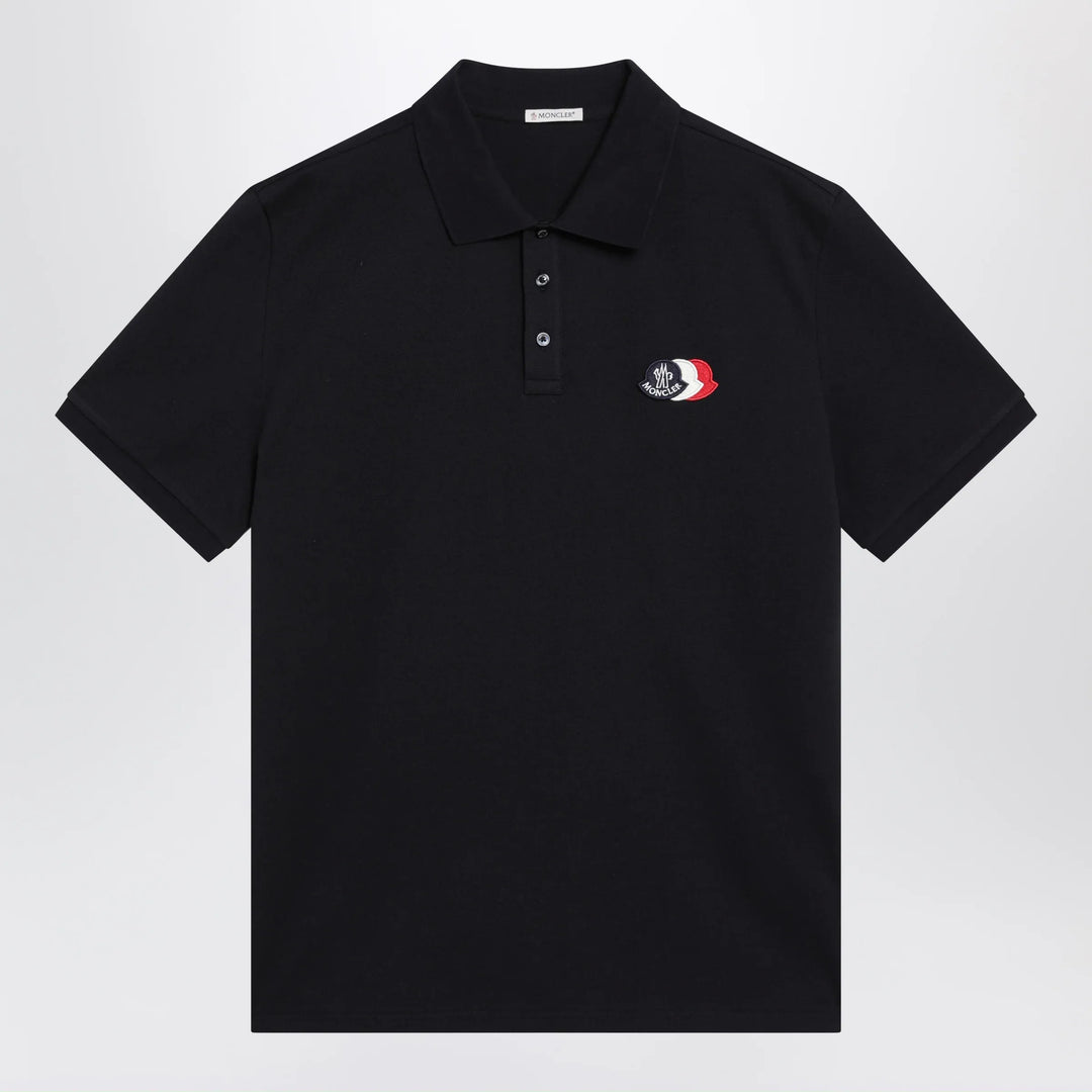 Moncler - Blue cotton polo shirt with triple crest logo patch Brand Apparel & Accessories > Clothing > Shirts & Tops S