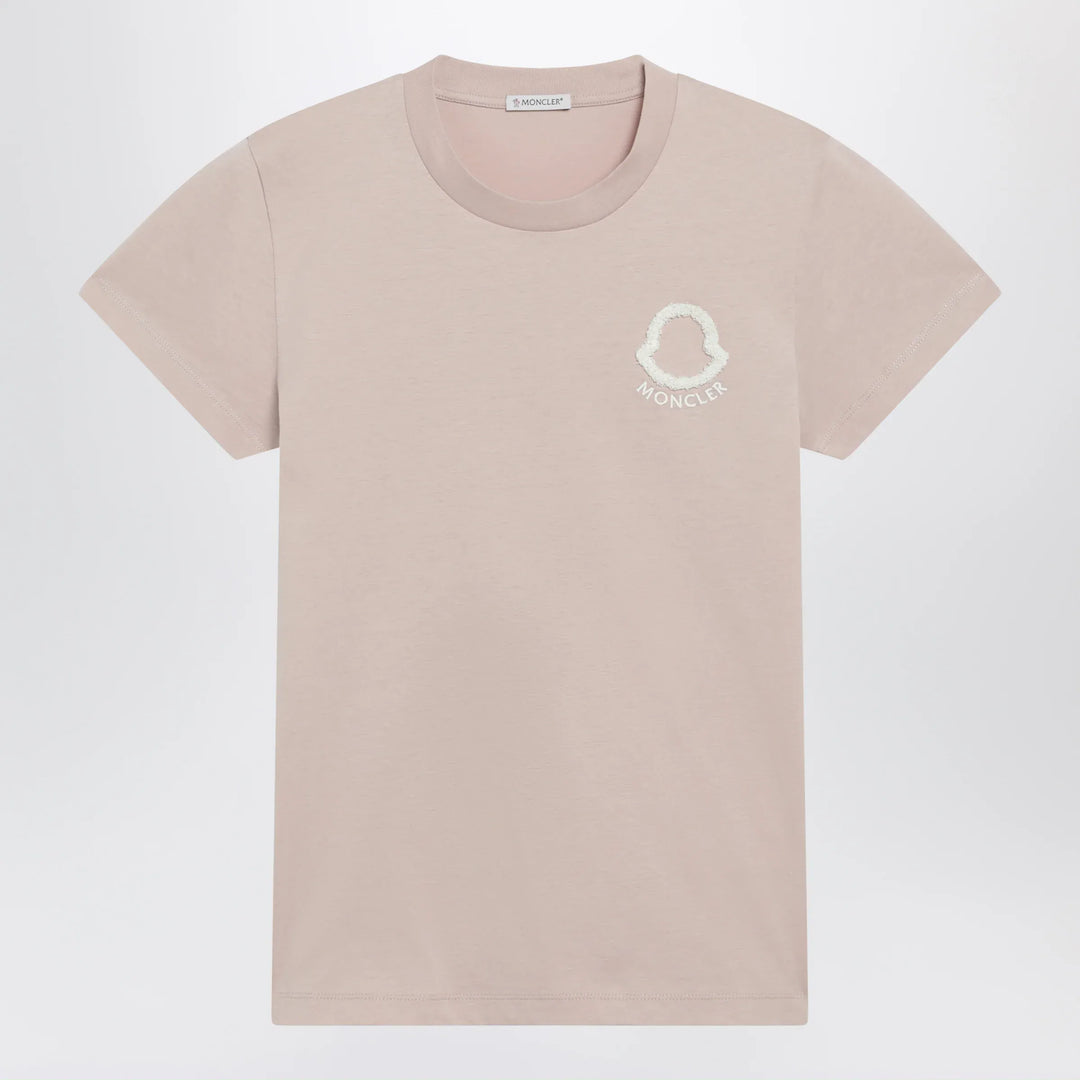 Moncler - Pink T-shirt with logo embroidery Brand Apparel & Accessories > Clothing > Shirts & Tops S