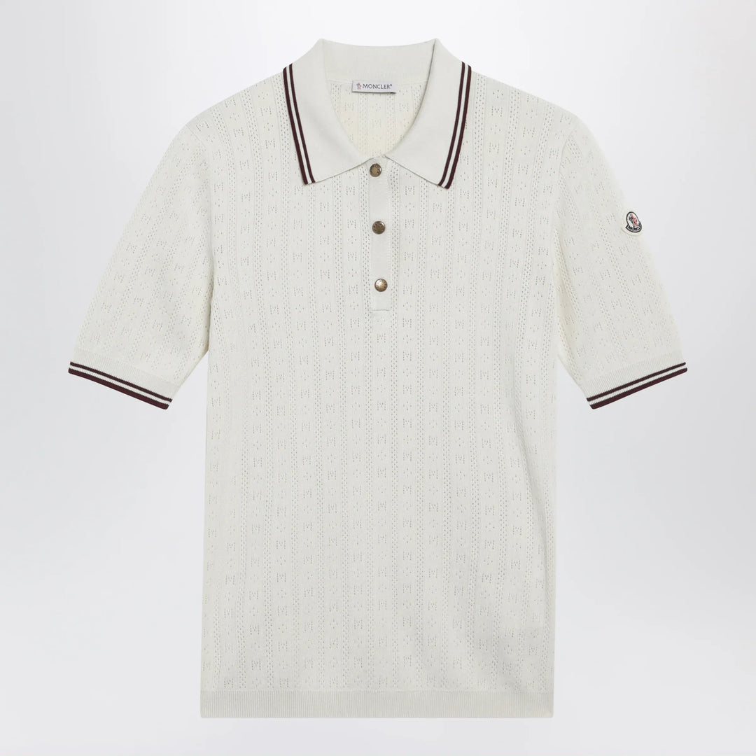 Moncler - White cotton polo with diamond pattern Brand Apparel & Accessories > Clothing > Shirts & Tops S