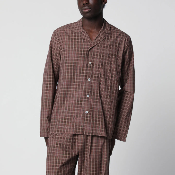 Tekla - Serra-colored cotton pajama shirt with check pattern Brand Apparel &amp; Accessories > Clothing > Shirts &amp; Tops S