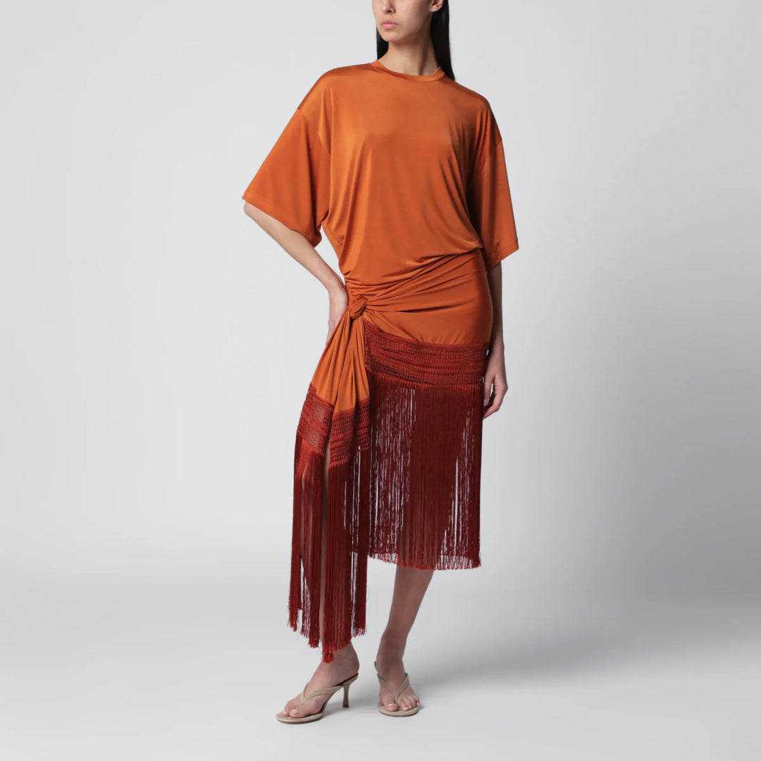 THE ANDAMANE - Azul fringed mini jersey T-shirt dress in burnt orange Brand Apparel & Accessories > Clothing > Shirts & Tops 40  IT