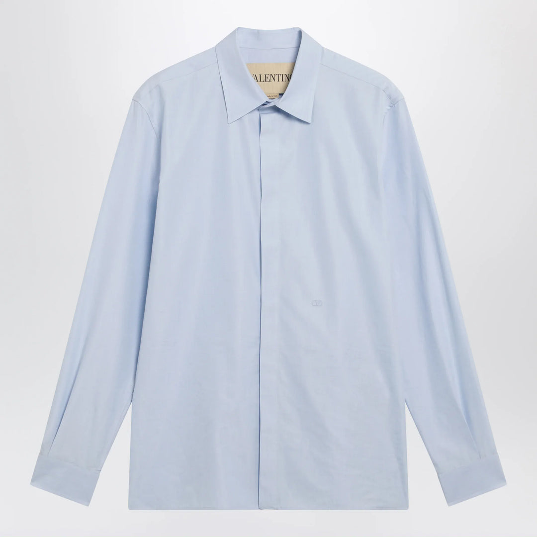 Valentino - Light blue fil-à-fil cotton shirt with VLogo embroidery Brand Apparel & Accessories > Clothing > Shirts & Tops 39