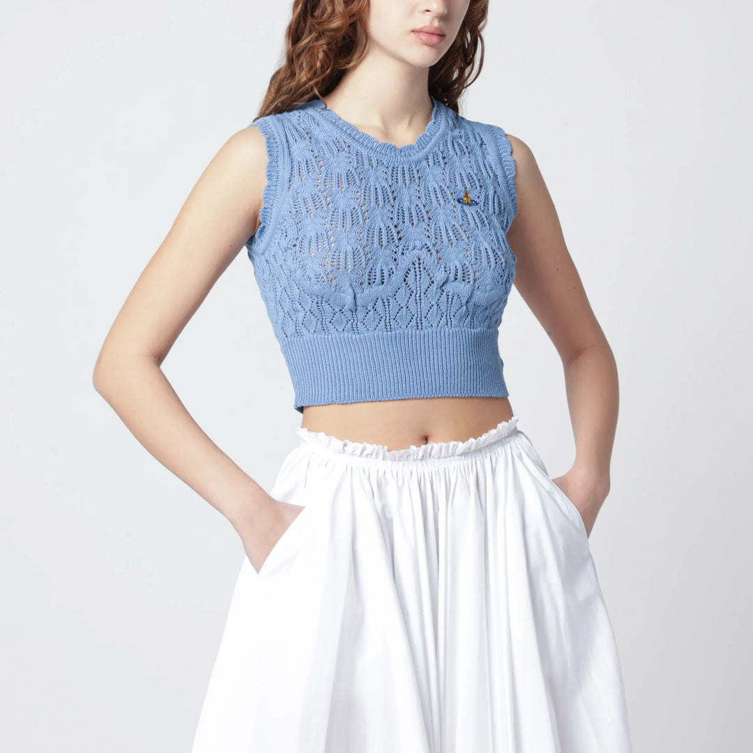 Vivienne Westwood - Light blue crochet top with Orb logo Brand Apparel & Accessories > Clothing > Shirts & Tops S