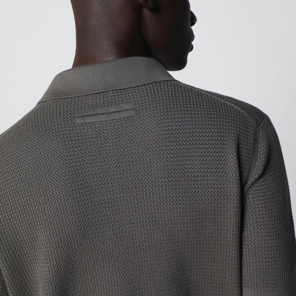 ZEGNA - Dark taupe cotton knit polo Brand Apparel & Accessories > Clothing > Shirts & Tops 50 IT