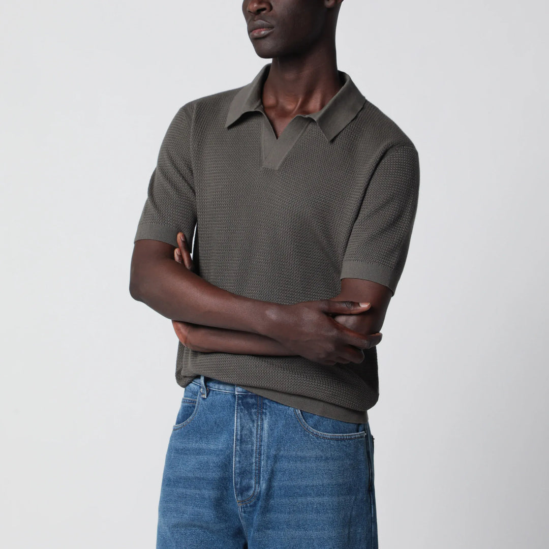 ZEGNA - Dark taupe cotton knit polo Brand Apparel &amp; Accessories > Clothing > Shirts &amp; Tops 50 IT