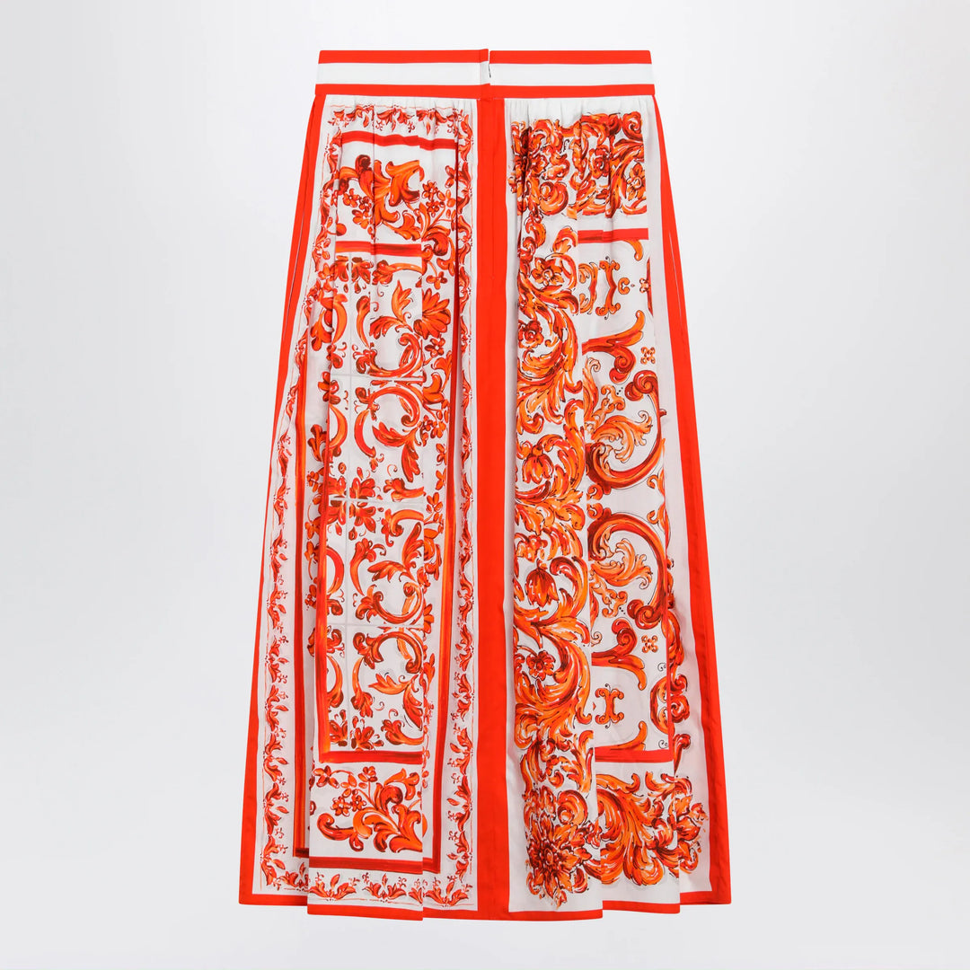 Dolce&amp;Gabbana - High-waisted Maiolica-print poplin pleated skirt in orange Brand Apparel &amp; Accessories > Clothing > Skirts