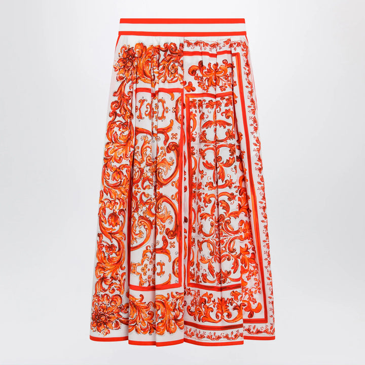 Dolce&amp;Gabbana - High-waisted Maiolica-print poplin pleated skirt in orange Brand Apparel &amp; Accessories > Clothing > Skirts 40  IT