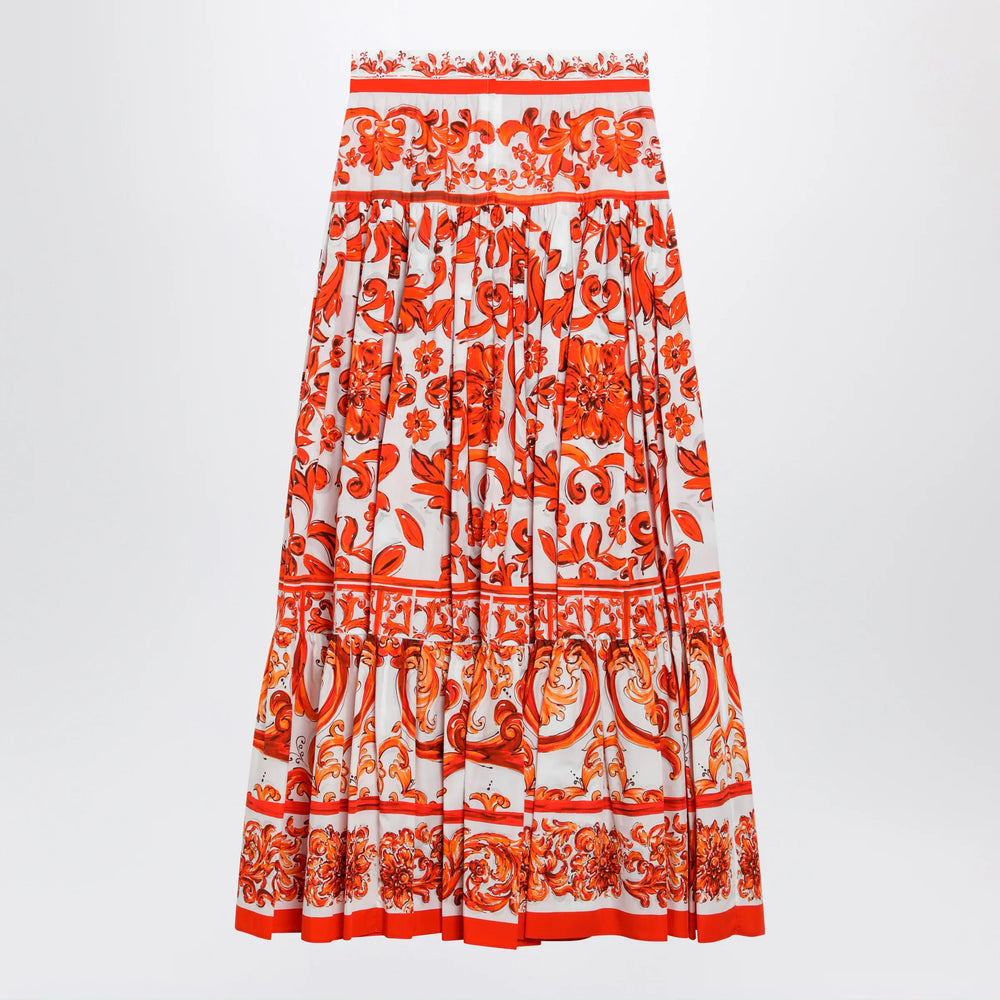 Dolce&Gabbana - Long Maiolica-print cotton poplin skirt in orange Brand Apparel & Accessories > Clothing > Skirts