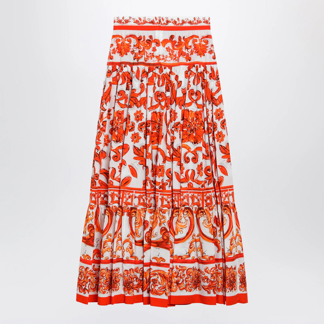 Dolce&amp;Gabbana - Long Maiolica-print cotton poplin skirt in orange Brand Apparel &amp; Accessories > Clothing > Skirts