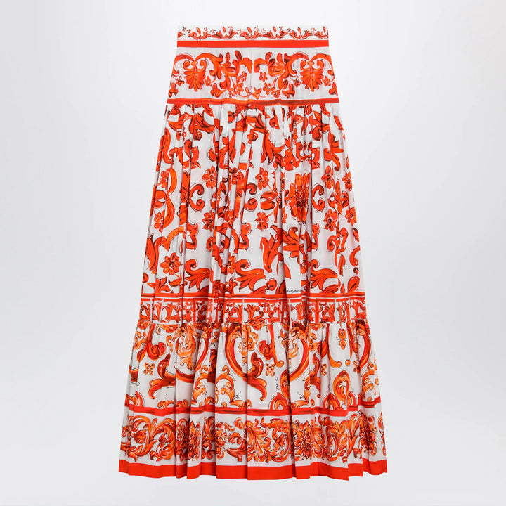 Dolce&amp;Gabbana - Long Maiolica-print cotton poplin skirt in orange Brand Apparel &amp; Accessories > Clothing > Skirts 42  IT